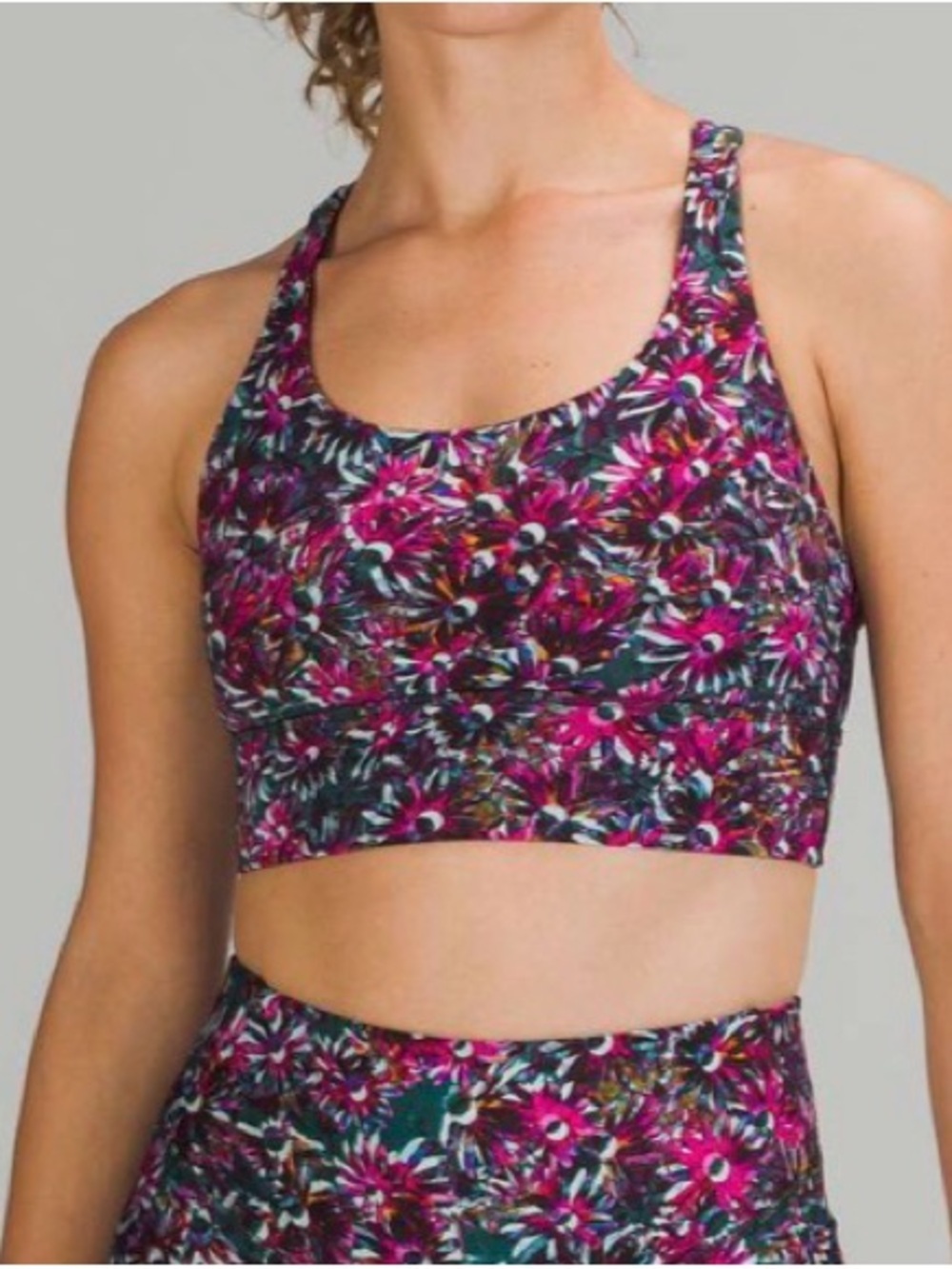 Lululemon Energy Long Line Sports Bra Floral Criss Cross Women’s Size 2 W2BPWS